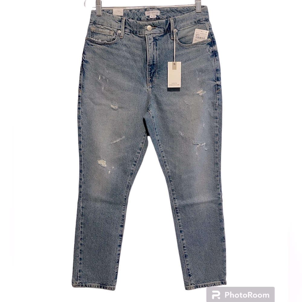 Good American Good Classic Distressed Straight Leg Jeans - Picture 3 of 7